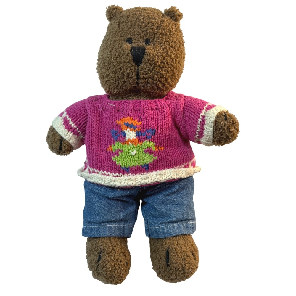 Baby Gap Teddy Bear Cottagecore Y2K Vintage Plush 8" Brown Pink Sweater Denim